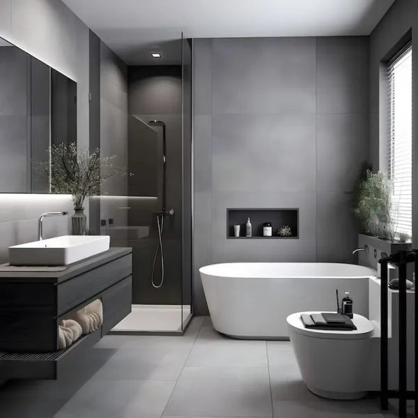 District grey porcelain tiles 600mm by 300mm