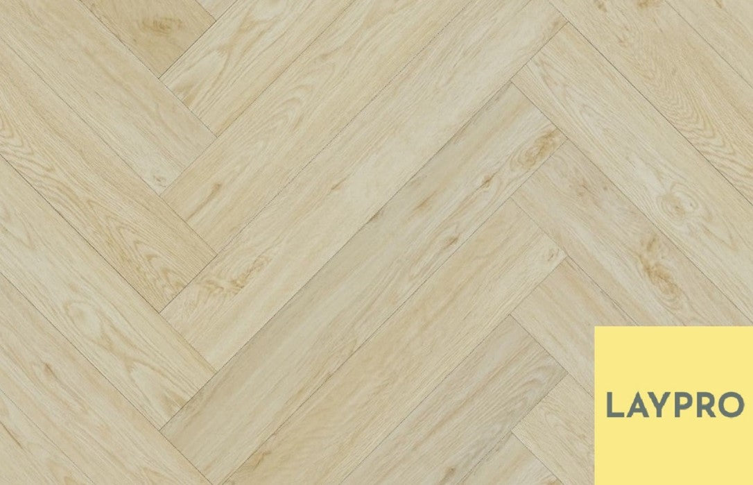 LAYPRO 8mm premium Ivory Oak herringbone laminate flooring AC5 rated